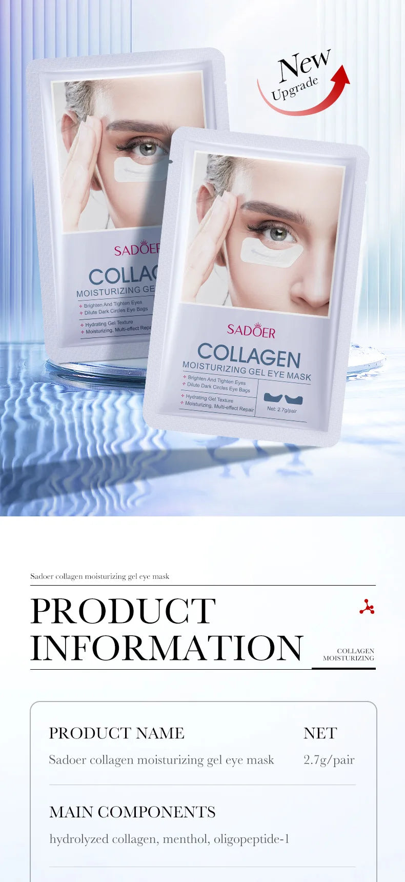 10pcs SADOER Hyaluronic Acid Collagen Face Mask For Forehead Eyes Cheek Moisturizing Firming Hydrating Facial Patches Skin Care