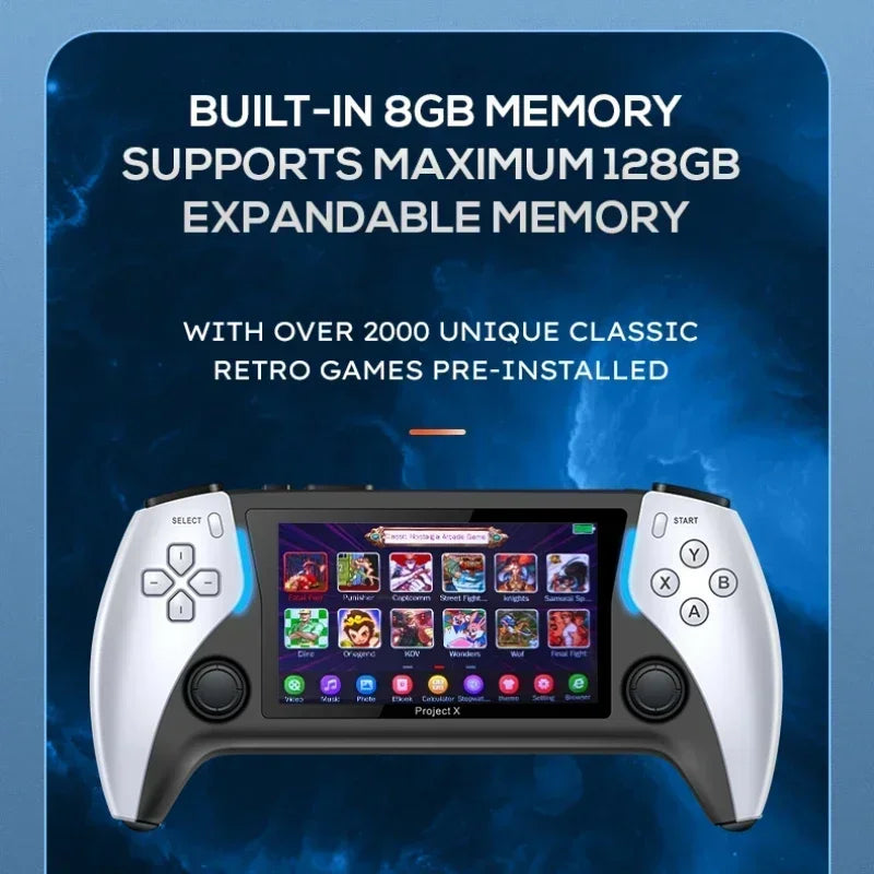 NEW Project X Portable Pocket Video Game Console 128G 40000+ Games 4.3” IPS Screen Support PS1 Retro Gaming Dual Speaker Stereo