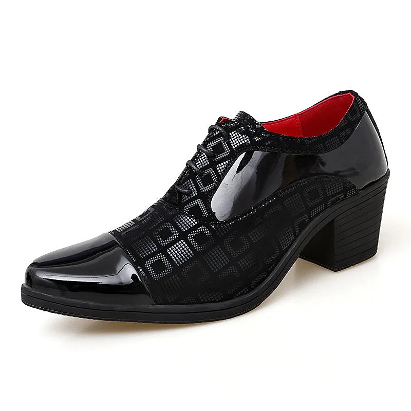 Italian Men Formal Shoes High Heels Pointed Toe Wedding Party Shoe Luxury Shiny Business Work Shoes British Style Leather Shoes