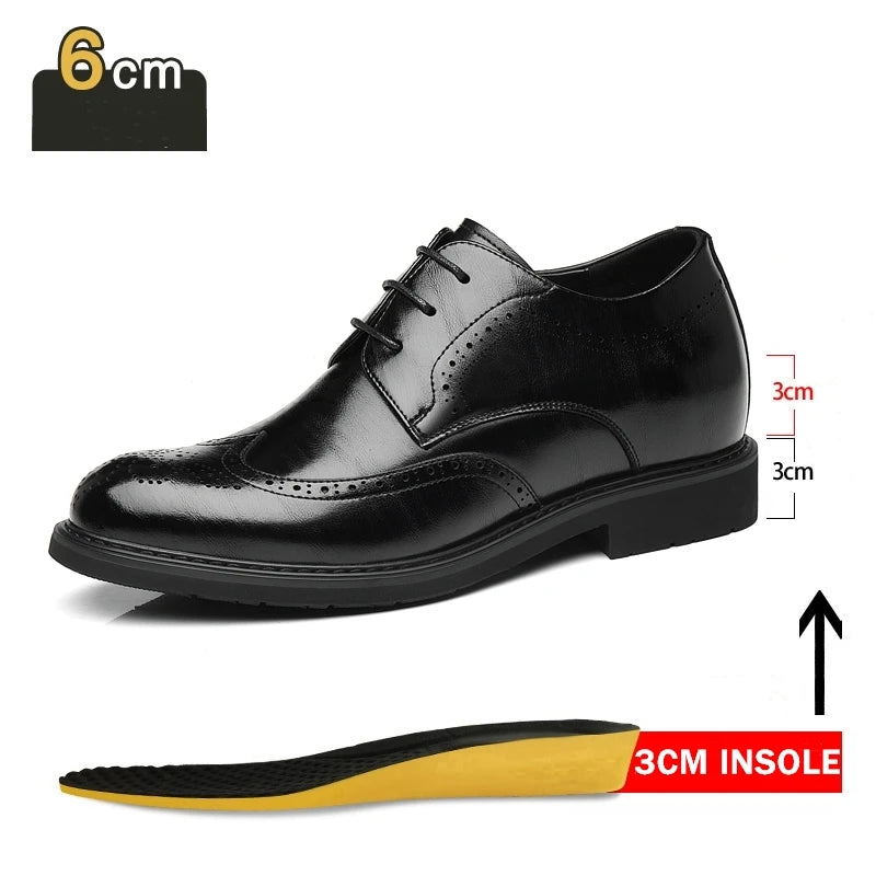 Men's Dress Brogues Elevator Shoes Platform Breathable Casual Business Luxury Genuine Leather Heightening Shoes 6 8CM Taller Man