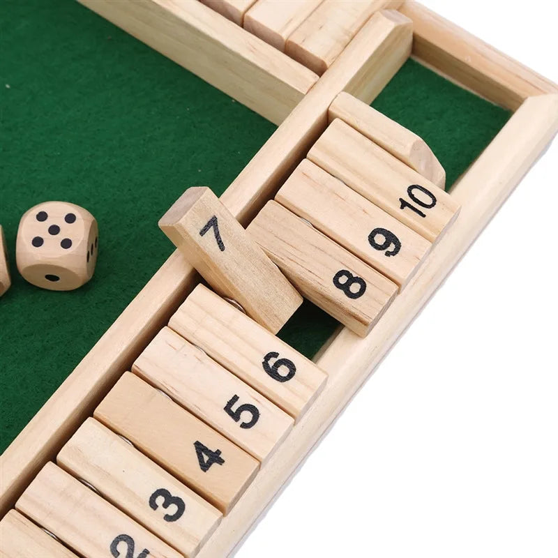 Deluxe Four Sided 10 Numbers Shut The Box Board Game Set Toy Dice Party Club Drinking Games for Adults Families