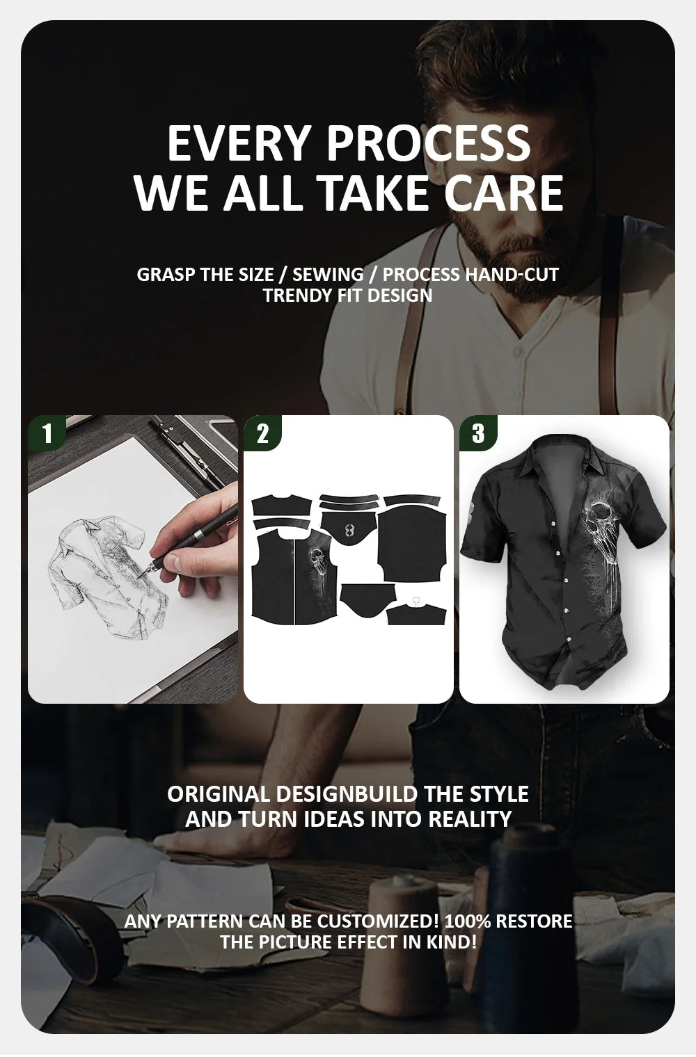 2023 Men's Shirts Lapel Streetwear Vintage Shirt For Men Skull Hip Hop Short Sleeve Top Party Summer Casual Hawaiian
