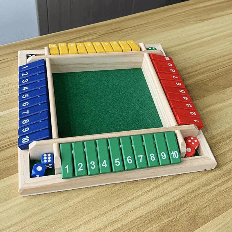 Deluxe Four Sided 10 Numbers Shut The Box Board Game Set Toy Dice Party Club Drinking Games for Adults Families
