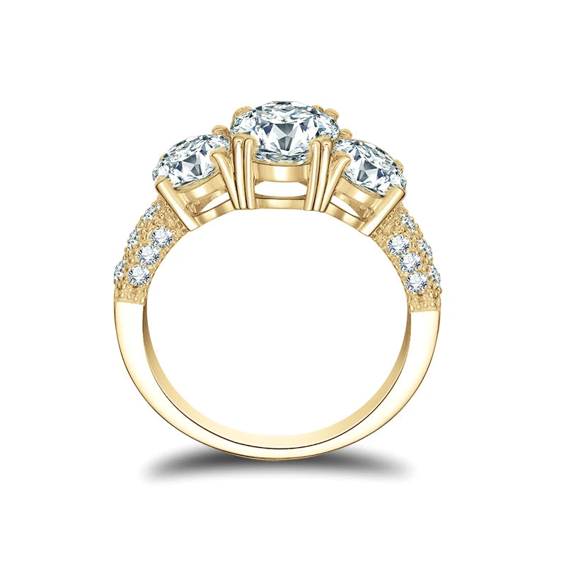 Lnngy Certified 2.0ct Oval Cut Three Stone Moissanite Ring 10K Solid Gold Rings for Lovers' Bridal Dazzling Wedding Jewelry