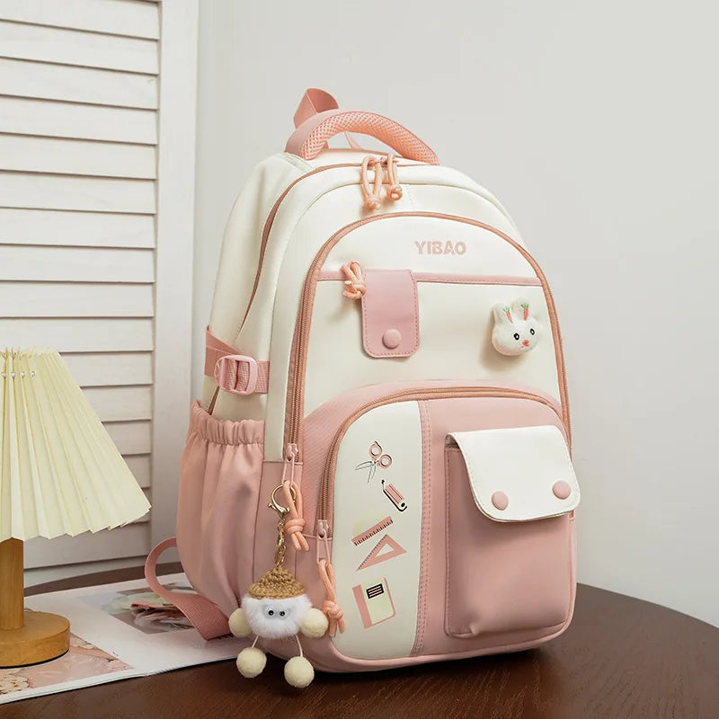 Cute rabbit children school backpack for teenage girls Fashionable splicing color contrast fresh lady knapsack kids schoolbags