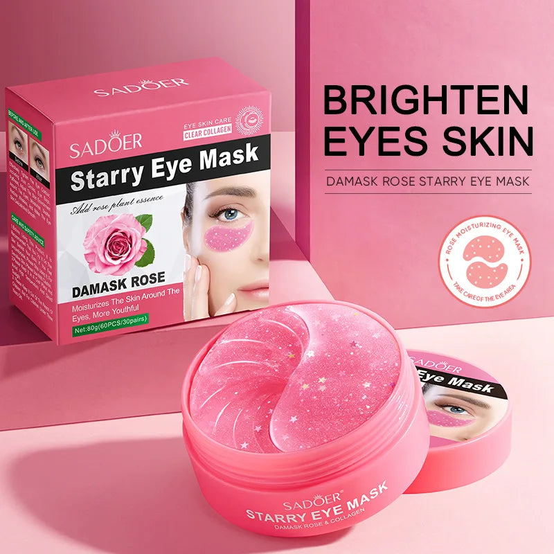 60pcs SADOER Rose Starry Collagen Eye Mask Anti Dark Circles Remove Eyes Bags Moisturizing Firming Eye Patches Eyes Skin Care
