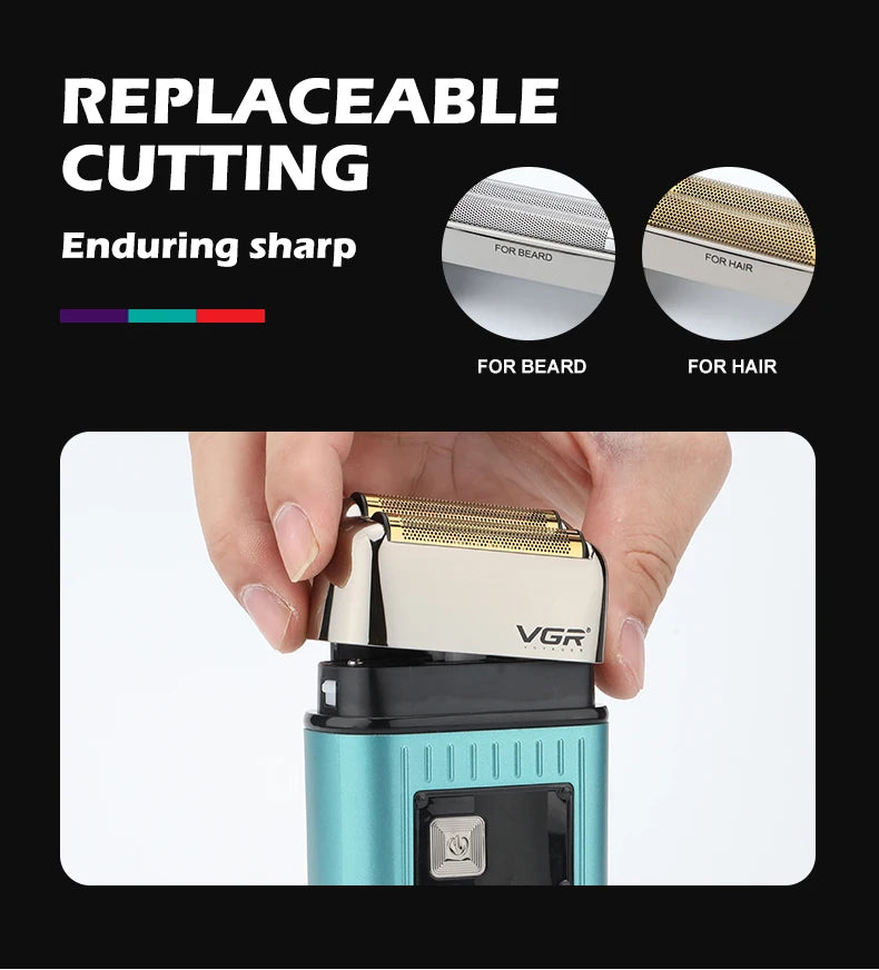 VGR Professional Hair Beard Electric Shaver For Men Beard Trimmer Wet Dry Shaving Machine Digital Display Shaver For Men V-357