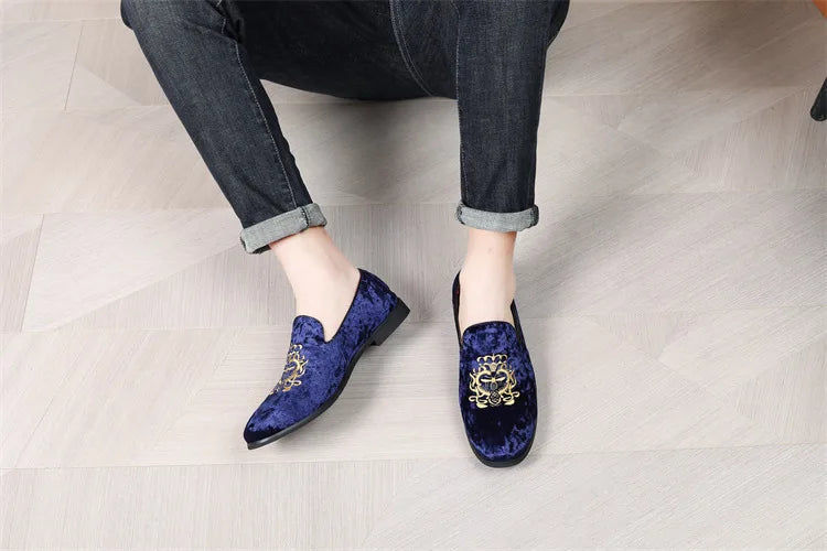 Luxury Suede Leather Shoes Men Big Size Wedding Dress Shoes designer Embroidery Loafers High Quality Oxford Men Flat Party Shoes