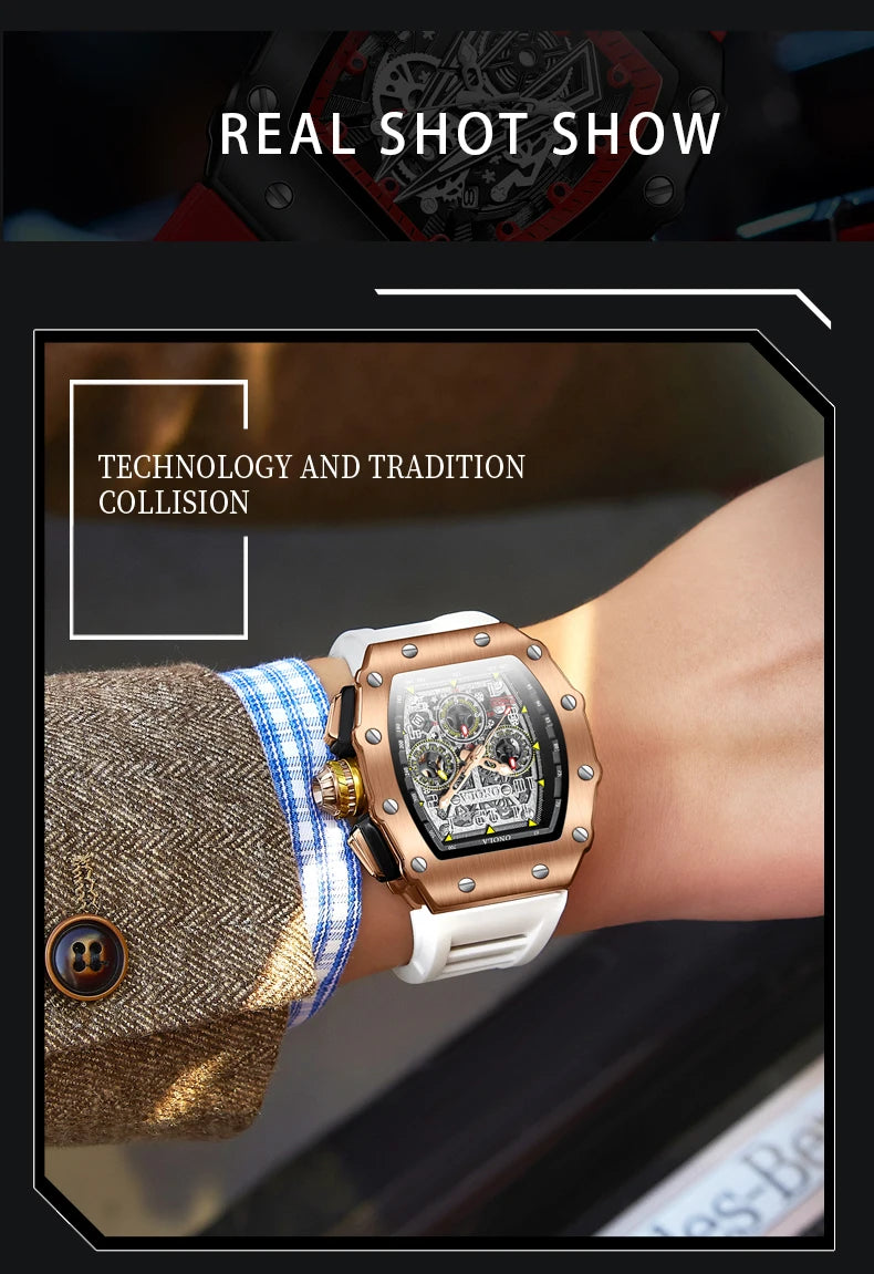 Original Fashion Watch for Men Famous Brand Stainless Steel Tonneau Quartz Clock High Quality Waterproof Timer Relojes Hot Sale