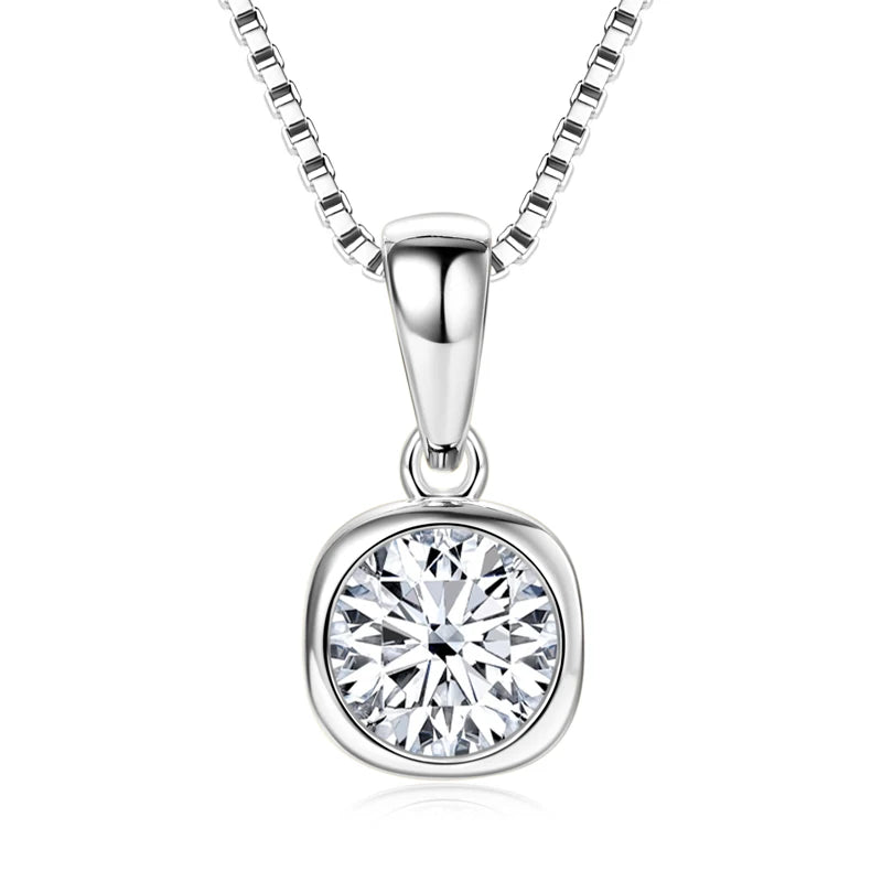 Lnngy 6.5mm 1ct Round Moissanite Necklace 925 Sterling Silver Box Chain Necklaces for Women Collares Mujer Fashion Jewelry Gift
