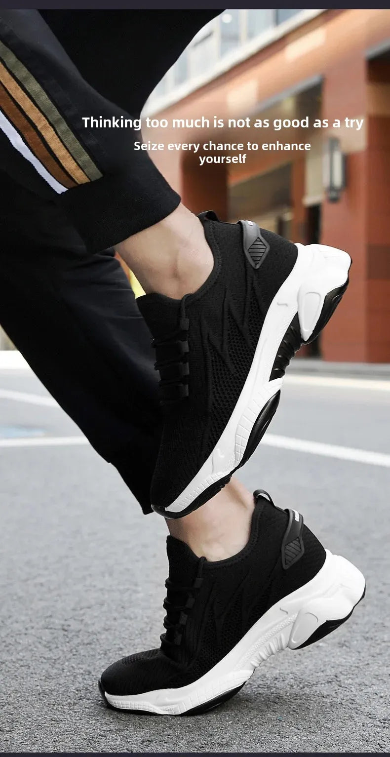 Invisible Heightening 8CM Men's Running Shoes Low Heel Soft Bottom Casual Sports Shoes Breathable Mesh Inner Lining EVA Insole