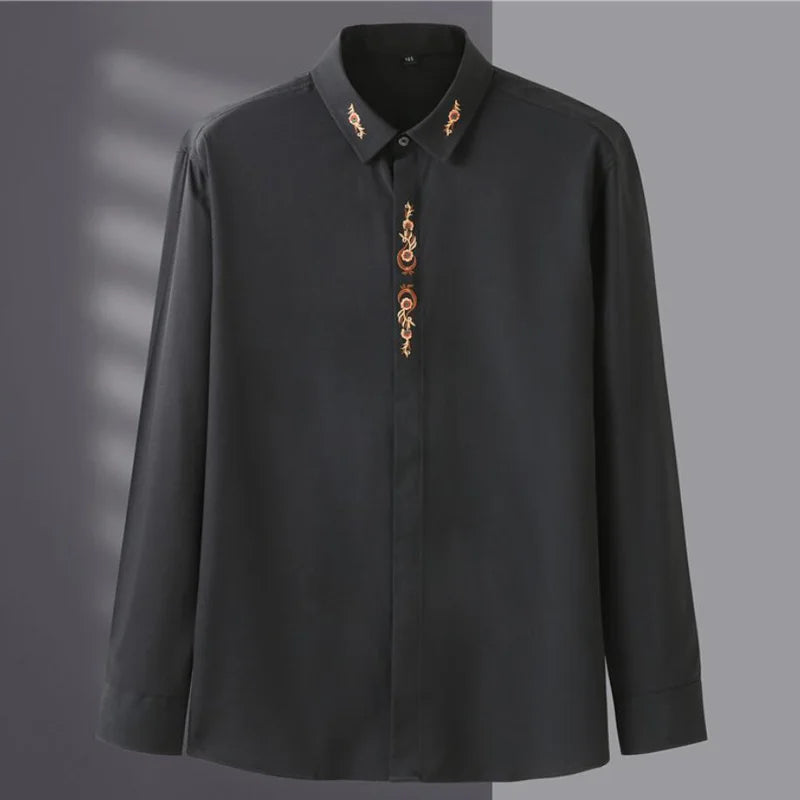 New Autumn Men's Long Sleeve Shirt Plus Size 7XL 8XL 10XL 12XL Embroidered Business Dress Loose Casual Elasticity Blouse Clothes