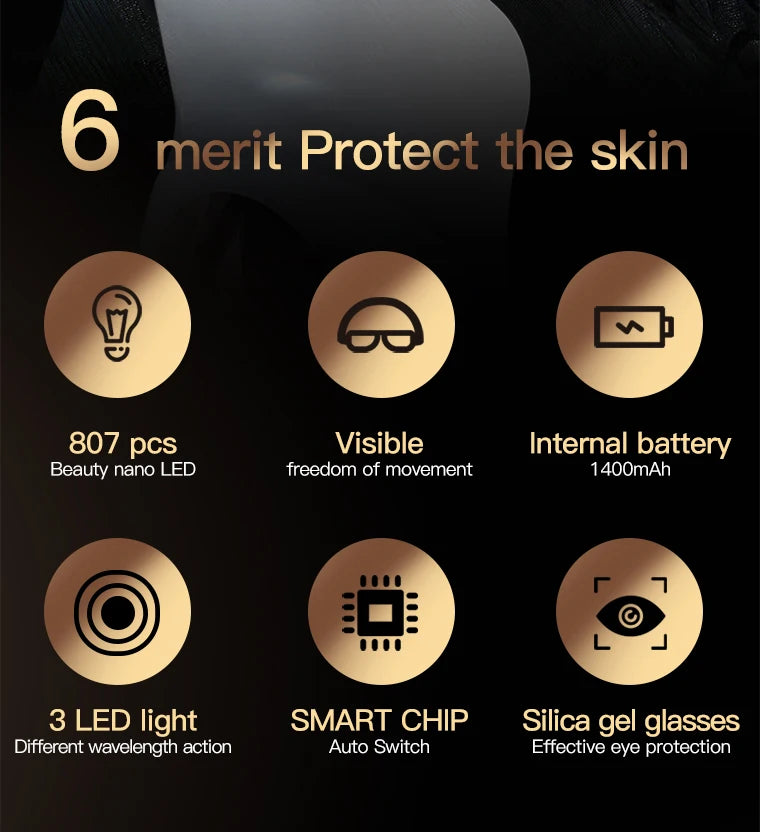 807 Nano Lamp LED Facial Mask With LED Light Therapy 3 Color Red Light Therapy Anti-Aging Mask Full Face With Neck Beauty Health
