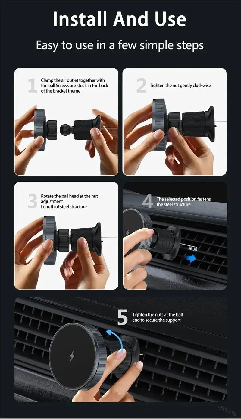 Qi2/Cooler Magnetic Wireless Car Charger LED Light Air Outlet Phone Holder for iPhone 16/15/14/13 Pro Max Fast Charging Station