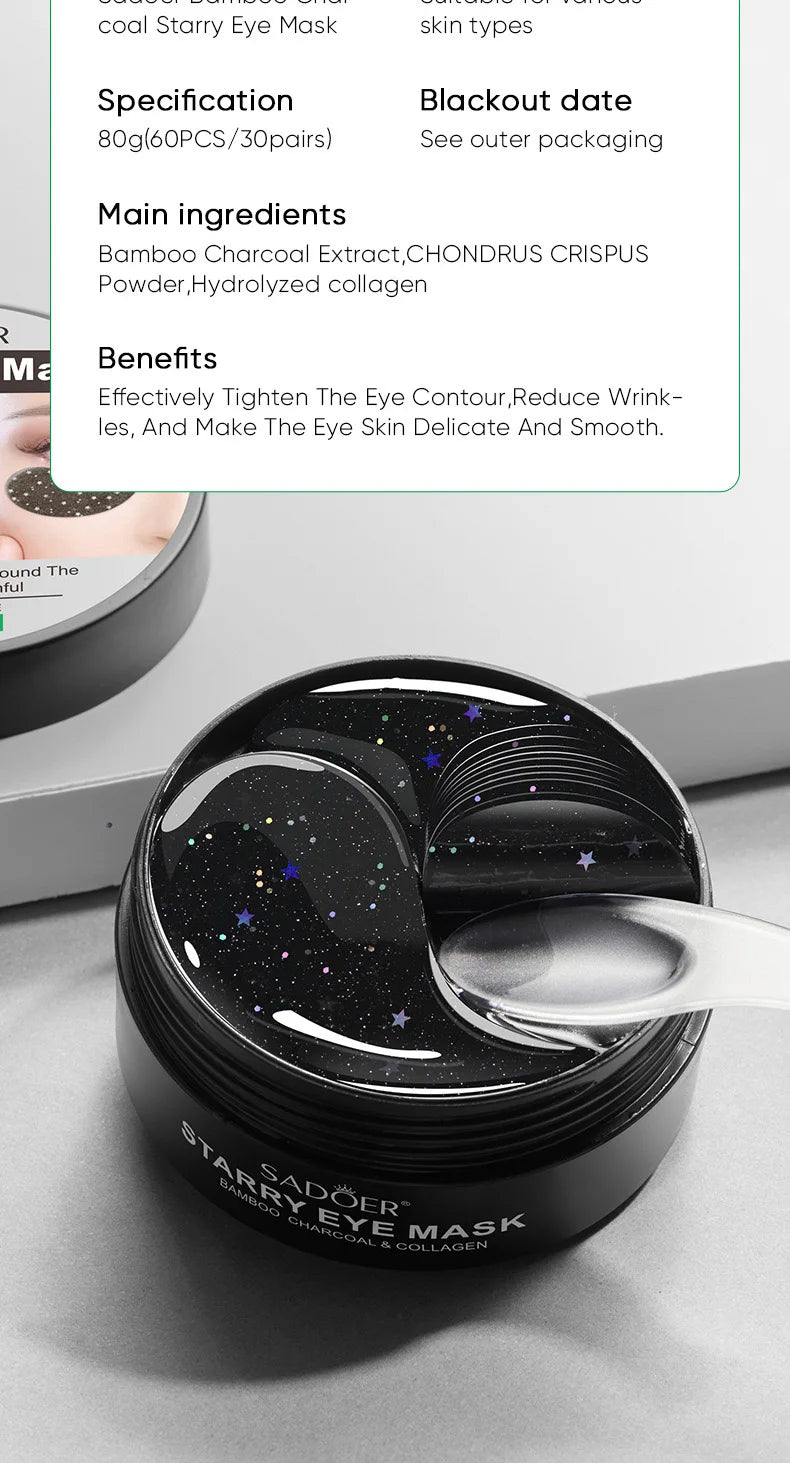 60pcs SADOER Rose Starry Collagen Eye Mask Anti Dark Circles Remove Eyes Bags Moisturizing Firming Eye Patches Eyes Skin Care