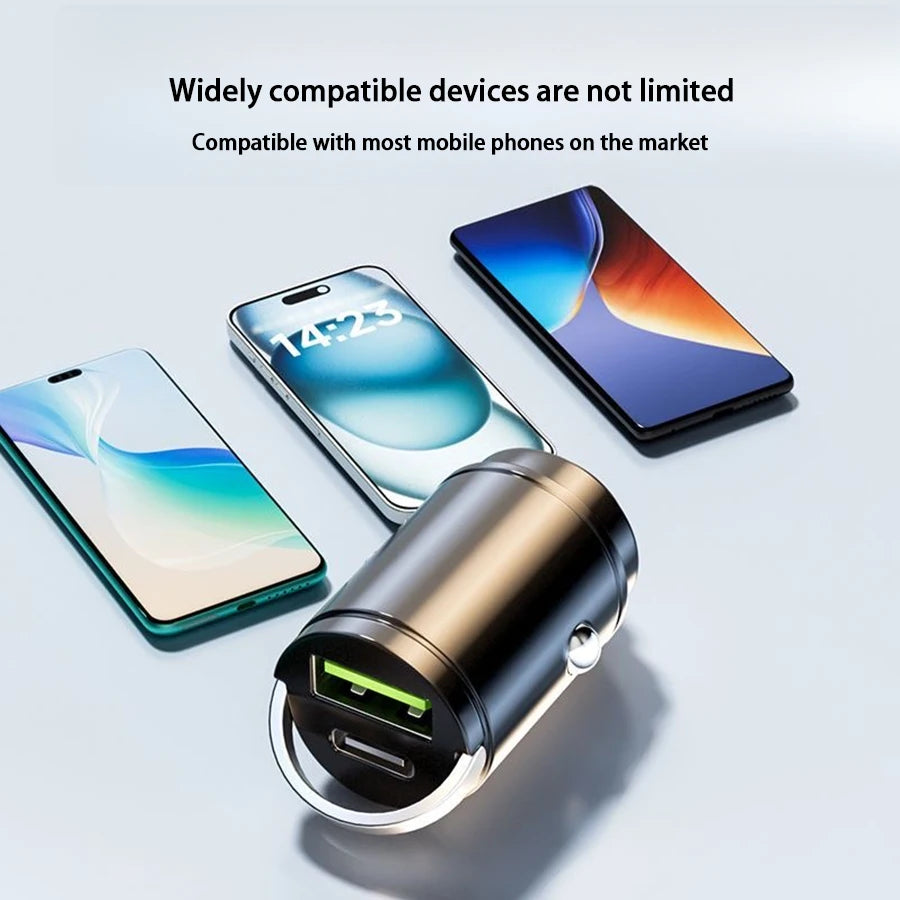 Hidden Mini Car Charger Pull Ring USB+TYPE C Fast Charger Is Suitable For a Variety Of Mobile Phone Devices