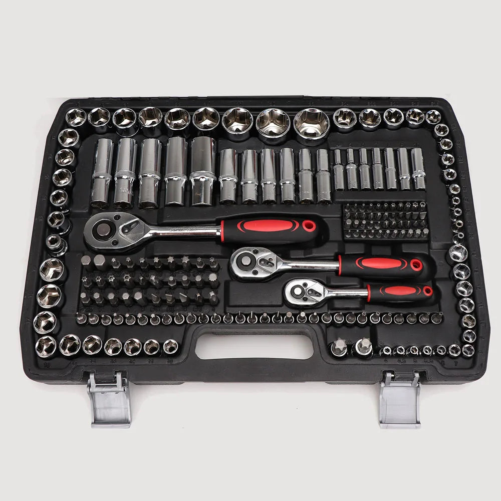 216PCS Professional Ratchet Wrench Socket Set 1/2" 1/4" 3/8" Wrench Repair Tool Home Repair Set with Black Box
