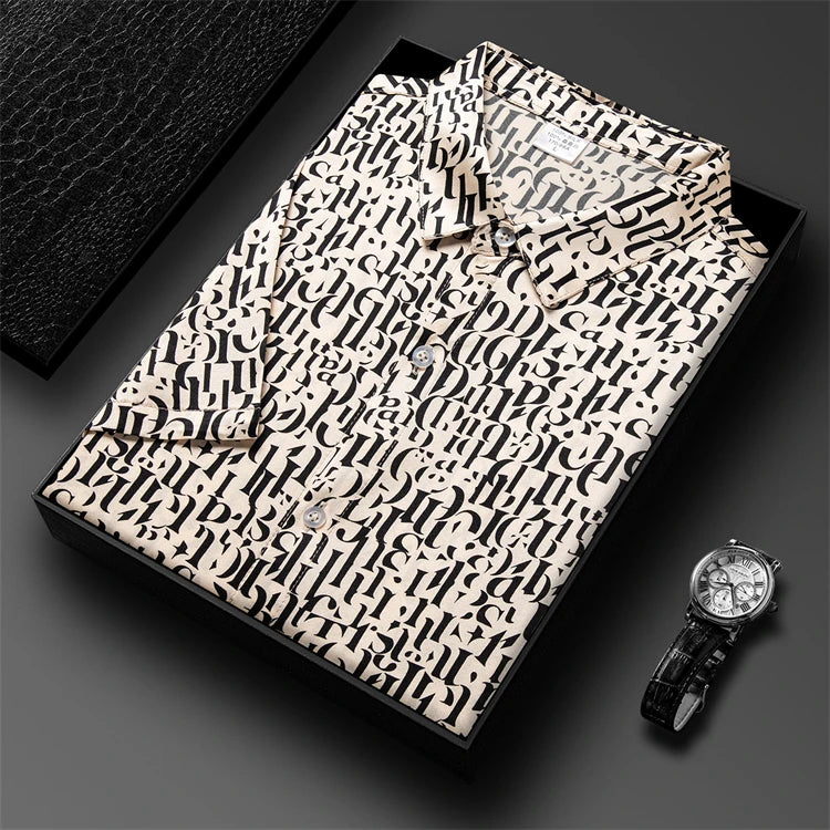 Mulberry Silk 100% Print Dress Men Shirt Short Sleeve Casual Icy Summer Quality Smooth Comfortable Regular Fit Camisas De Hombre