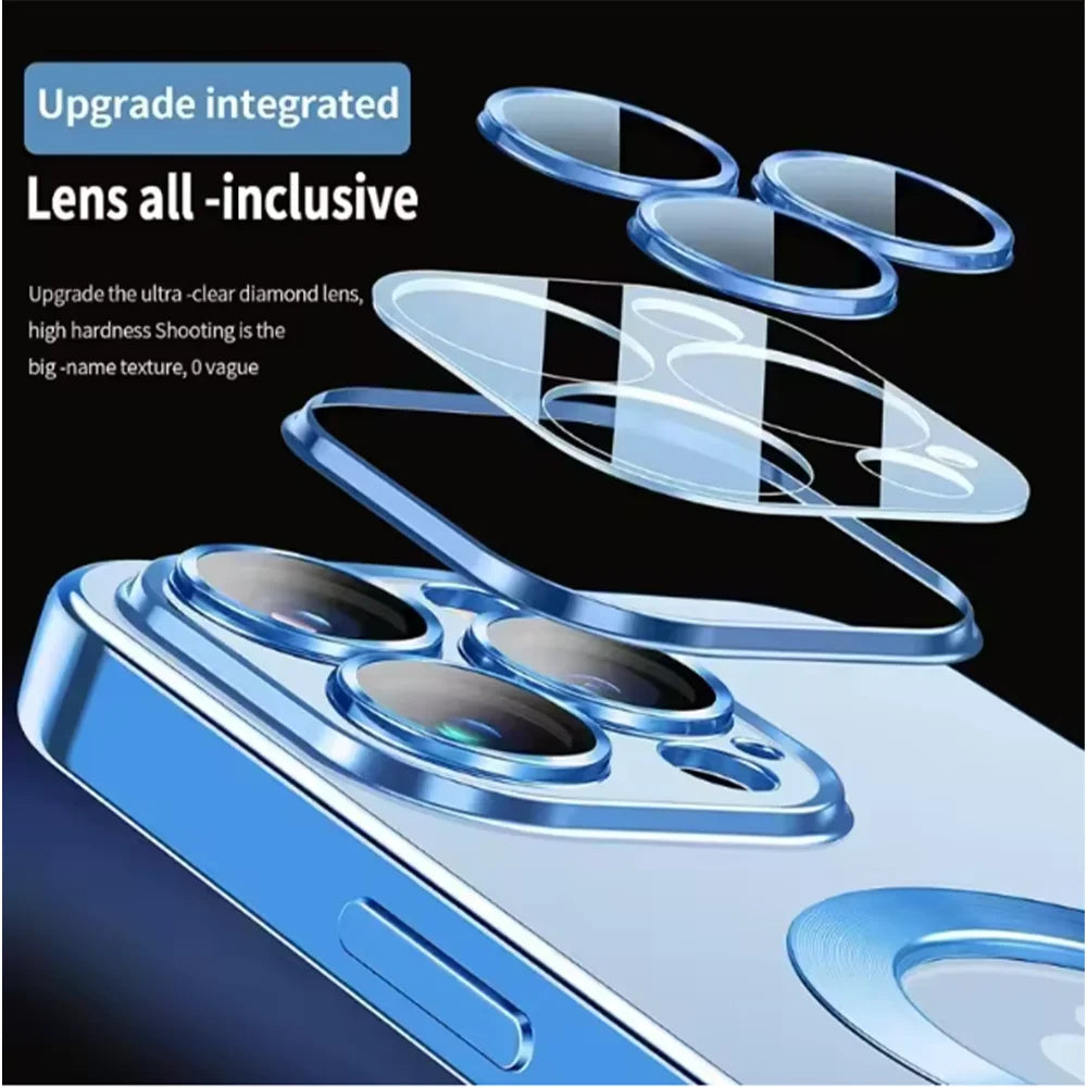 Fashion Plating Magnetic Soft Case Magsafe For iPhone 16 15 14 Plus 13 12 11 Pro Max Wireless Charging Case With Lens Protector