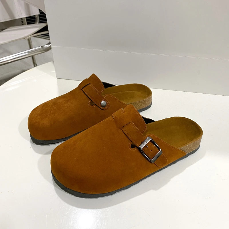 Classic Fashion Women's Suede Mules Slippers Men Clogs Cork Insole Sandals with Arch Support Outdoor Beach Slides Home Shoes