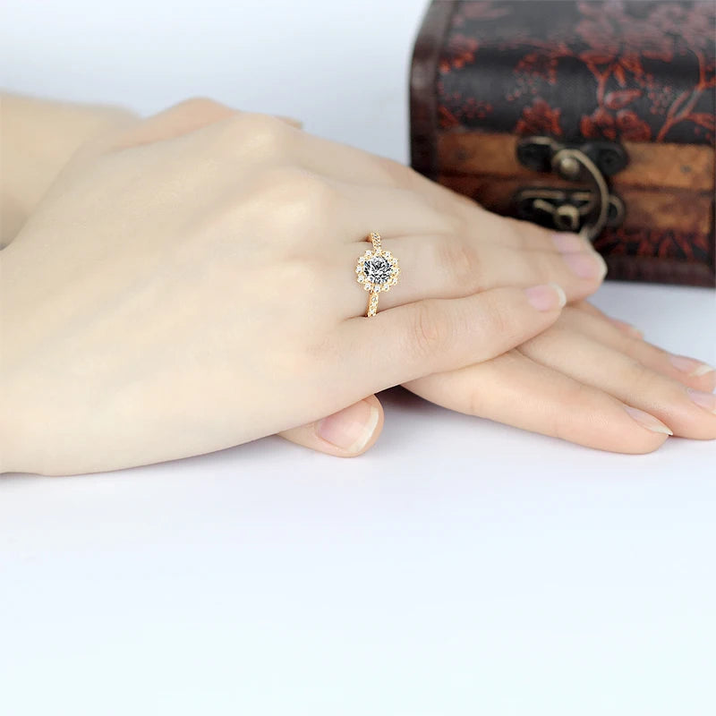 Lnngy 10K Solid Gold Women Rings Certified 1.0 Carat Round Cut Moissanite Engagement Ring for Couples Valentine's Day Xmas Gift