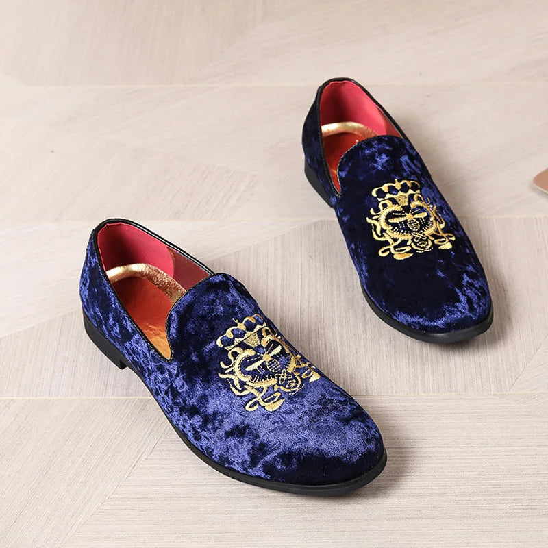 Luxury Suede Leather Shoes Men Big Size Wedding Dress Shoes designer Embroidery Loafers High Quality Oxford Men Flat Party Shoes