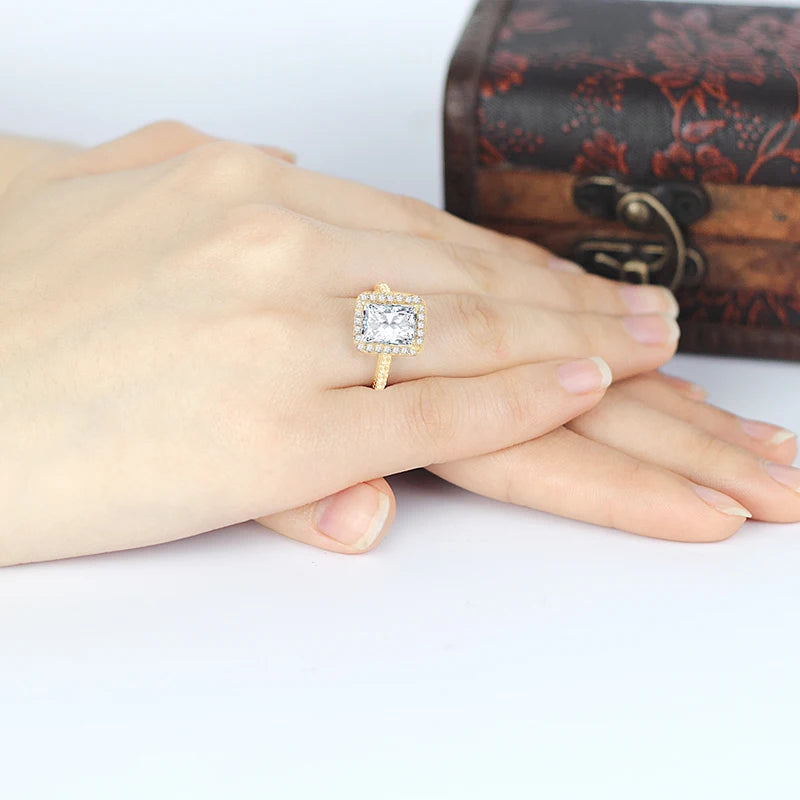 Lnngy Certified Princess Cut Moissanite Ring For Couples Lovers' 10K Solid Gold Engagement Halo Ring Lab Created Diamond Jewelry