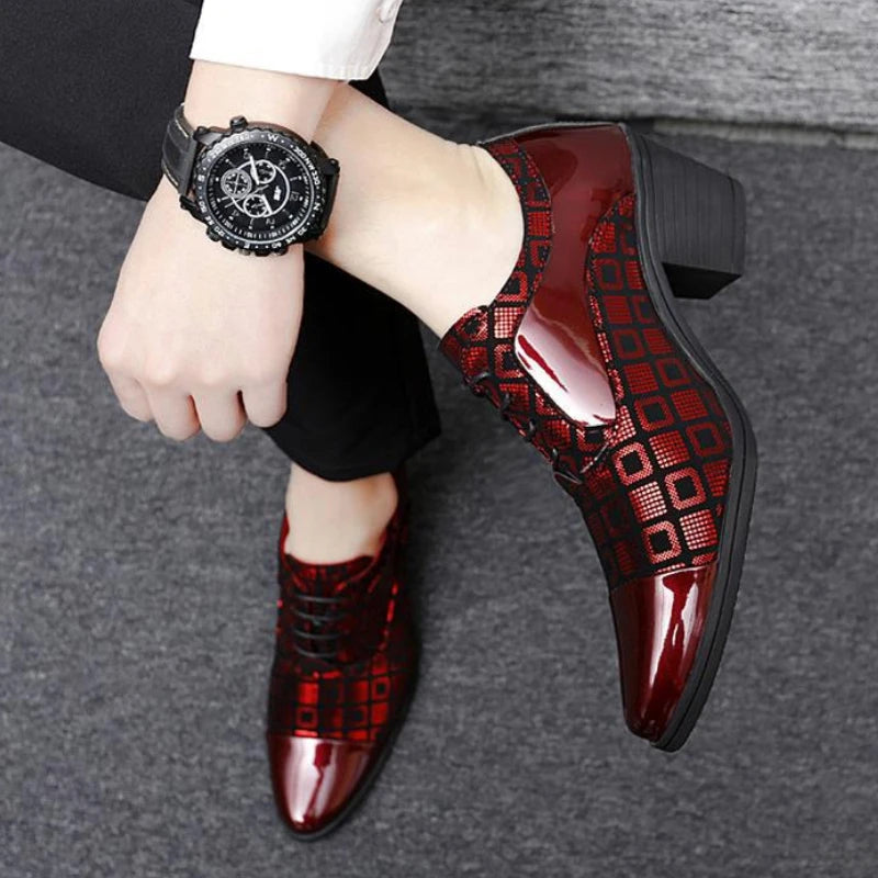 Italian Men Formal Shoes High Heels Pointed Toe Wedding Party Shoe Luxury Shiny Business Work Shoes British Style Leather Shoes
