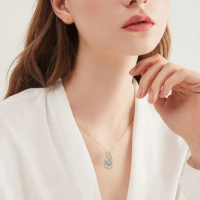 Anziw 8mm 2.0CT D Moissanite Jewelry Sets 925 Sterling Silver Luxury Infinity Necklace Earrings for Women Wedding Party Jewelry