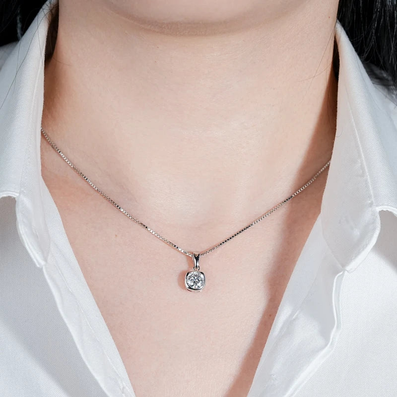 Lnngy 6.5MM 1CT Moissanite Earring Pendant Necklace For Women 925 Sterling Silver Square Stud Earrings Necklaces Jewelry Set