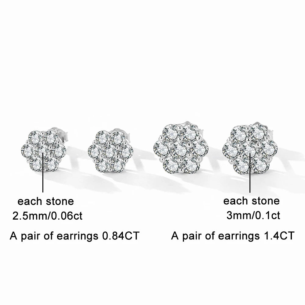 Real D Color Flower Full Moissanite Jewelry Sets for Women 925 Sterling Silver Diamond Pendant Necklace Stud Earrings Jewelry