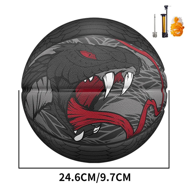 Black Basketball Size 7 Dendroaspis Polylepis Official Basketball with Pump Needle Net 3 Layers Outdoor Training Ball