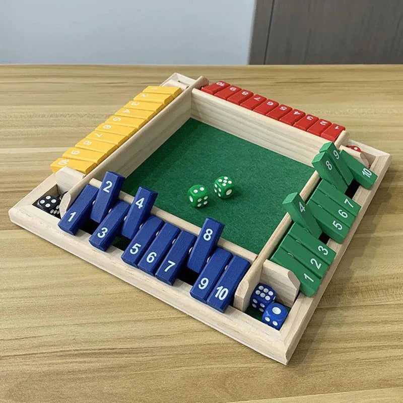 Deluxe Four Sided 10 Numbers Shut The Box Board Game Set Toy Dice Party Club Drinking Games for Adults Families