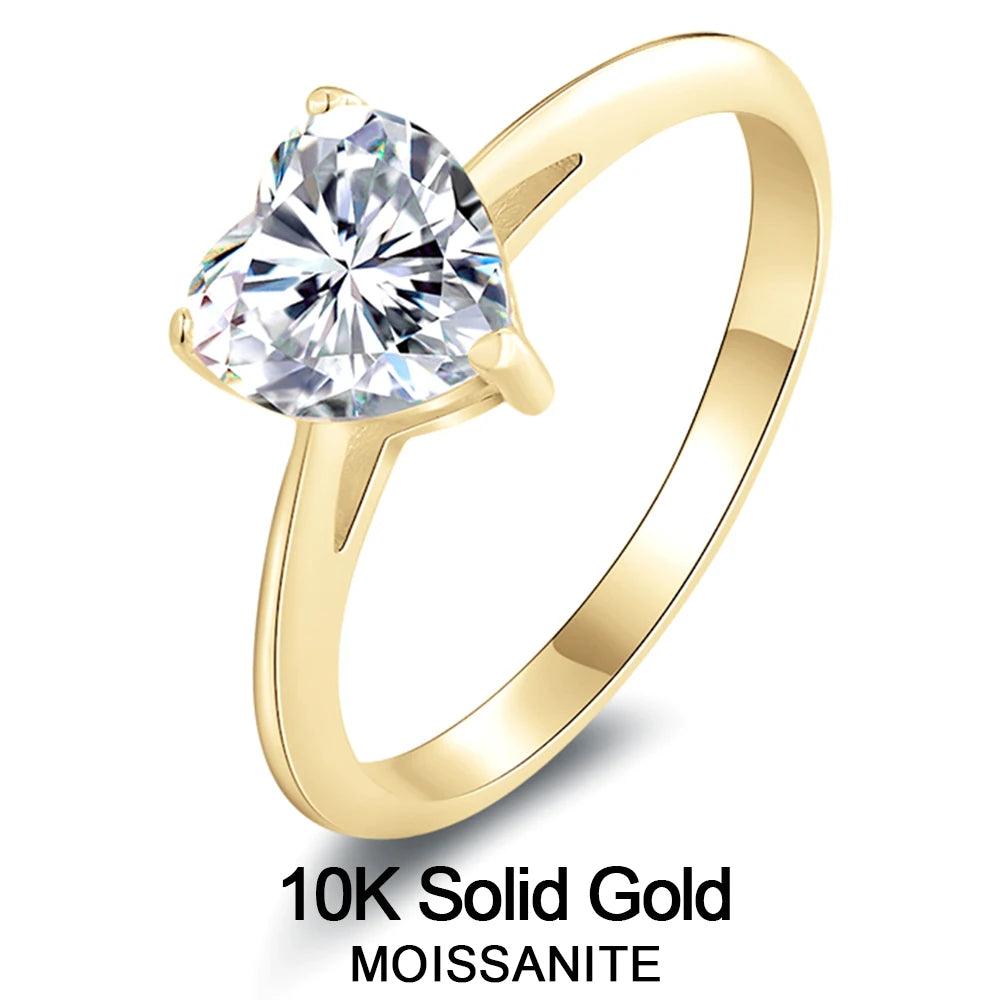 Lnngy 2024 Trend 10K Pure Gold Solitaire Rings Exquisite 7*7mm Heart Shaped Moissanite Rings For Couples Wedding Jewelry Gift