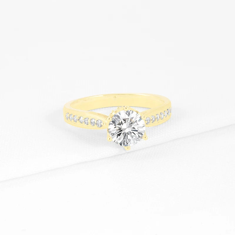 Lnngy 1.0 Carat Moissanite Rings With Certificate 10K Solid Gold Engagement Ring For Women Stacking Trendy Wedding Jewelry