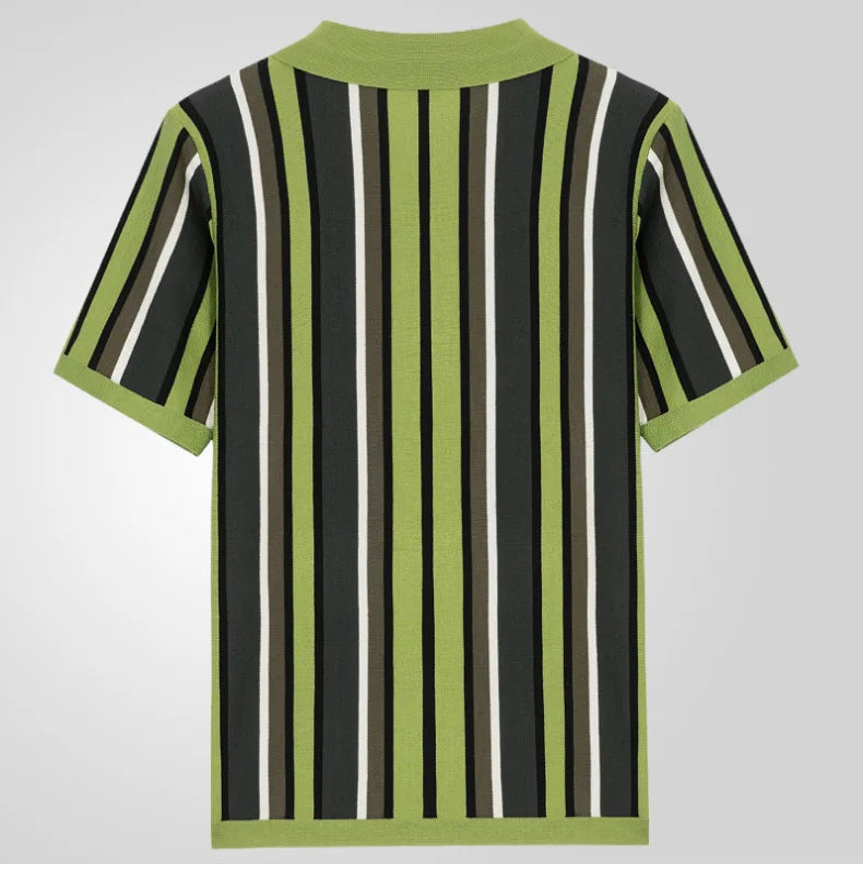 Polo Collar Striped Shirts Knitted Shirt Short Sleeve Single Breasted Casual Shirt Cardigan Loose Fit 2025 Spliced Pockets