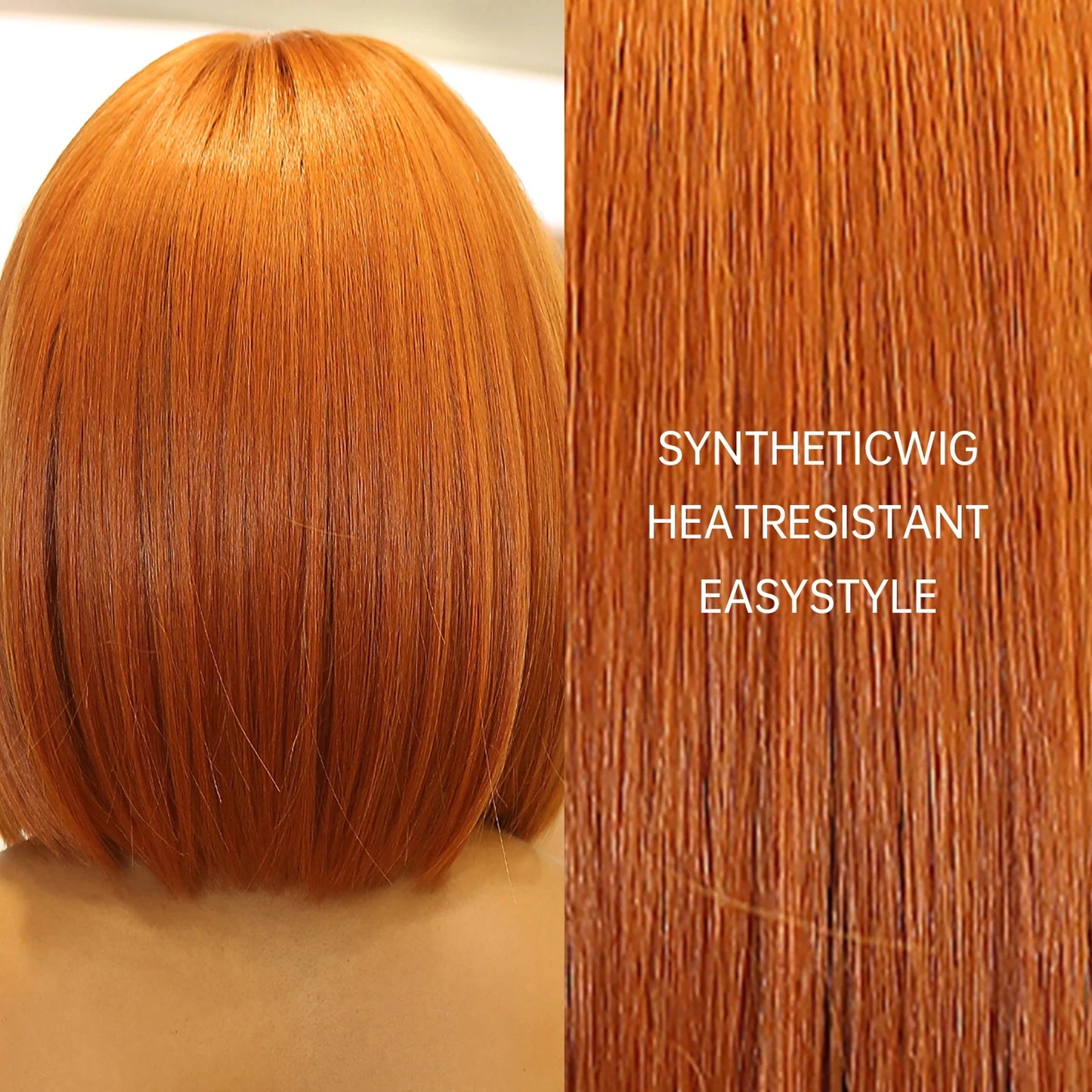 Short straight synthetic wig Ginger Brown Bob wig with straight bangs Ladies Cosplay daily natural high temperature silk wig