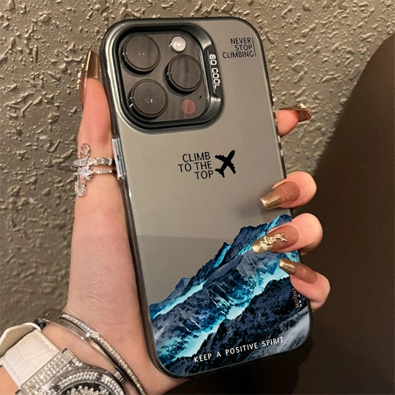 Mountain Peak Aircraft Phone Case for IPhone 16 14 15 11 12 13 Pro Max 16E 7 8 Plus SE 2 XR X XSMAX Shockproof Sunset IMD Cover
