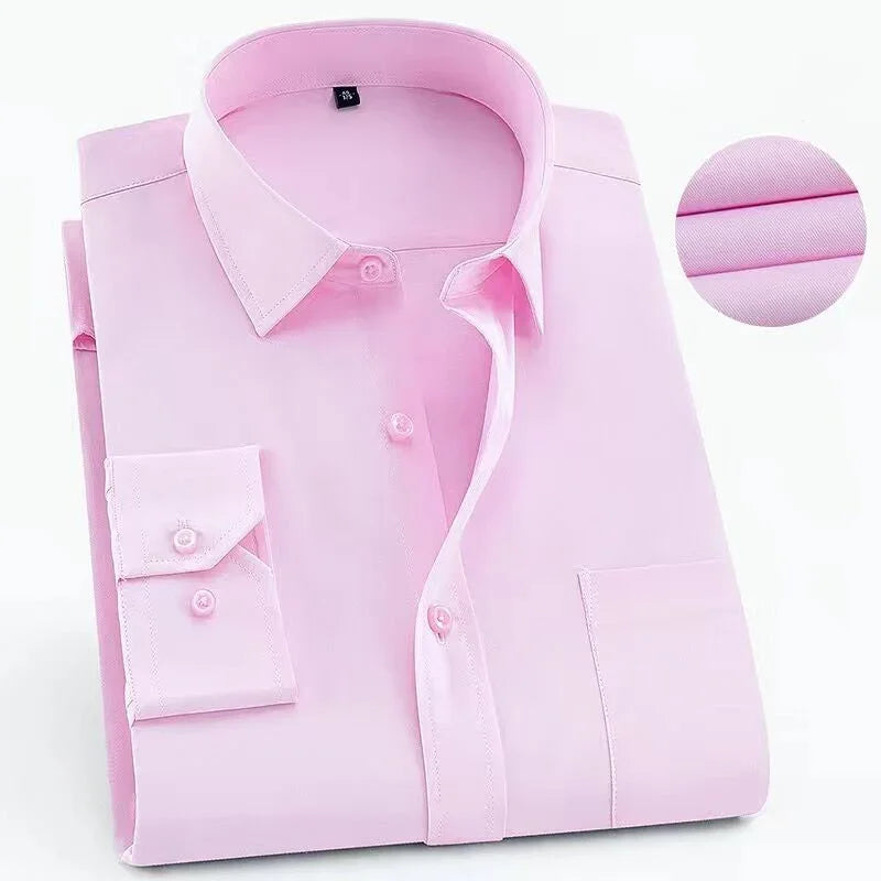 Men's Long Sleeved Shirt Business Casual Classic Plaid Striped Checked Purple Blue Male Social Dress Shirts for Man Button Shirt