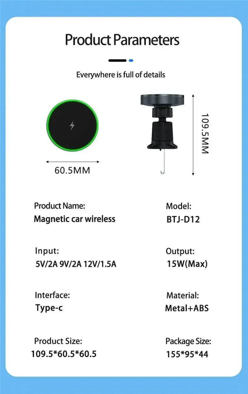 Qi2/Cooler Magnetic Wireless Car Charger LED Light Air Outlet Phone Holder for iPhone 16/15/14/13 Pro Max Fast Charging Station