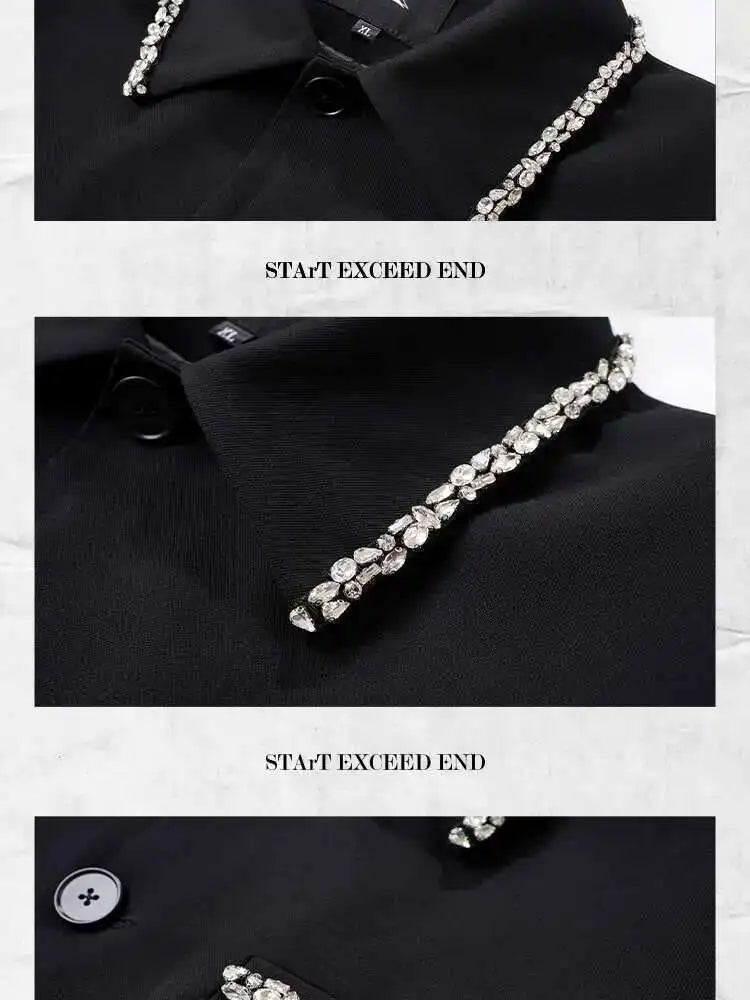 LUZHEN Luxury Elegant Diamond Patchwork Decorate Short Sleeve Big Lapel Shirts Men's 2025 Summer High Quality Casual Tops JY1575