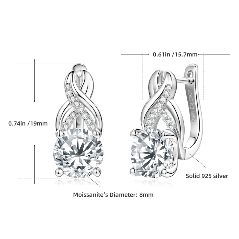 Anziw 8mm 2.0CT D Moissanite Jewelry Sets 925 Sterling Silver Luxury Infinity Necklace Earrings for Women Wedding Party Jewelry