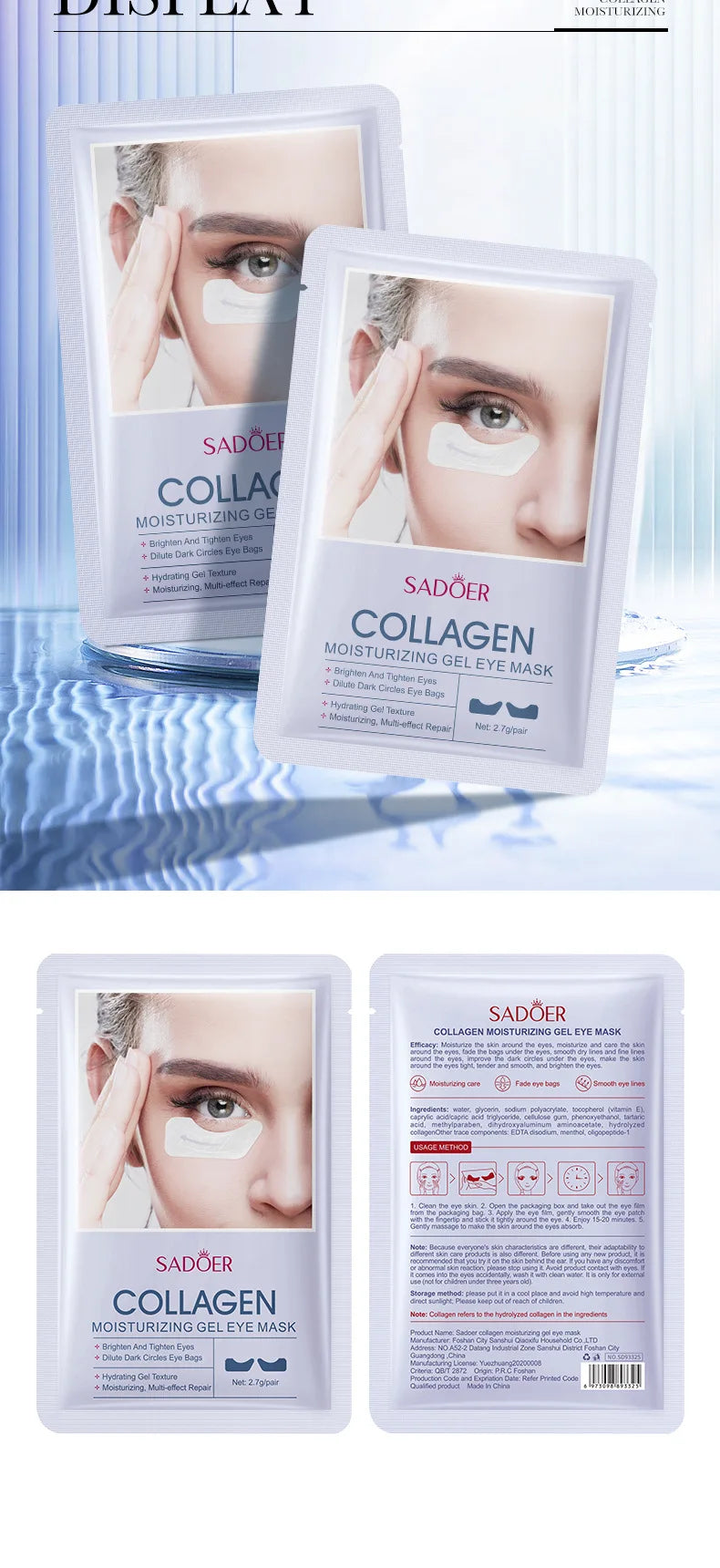 10pcs SADOER Hyaluronic Acid Collagen Face Mask For Forehead Eyes Cheek Moisturizing Firming Hydrating Facial Patches Skin Care