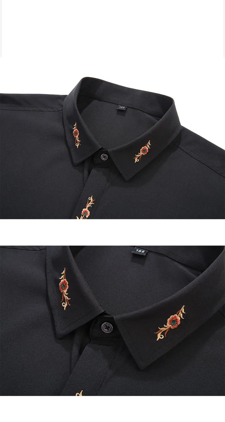 New Autumn Men's Long Sleeve Shirt Plus Size 7XL 8XL 10XL 12XL Embroidered Business Dress Loose Casual Elasticity Blouse Clothes
