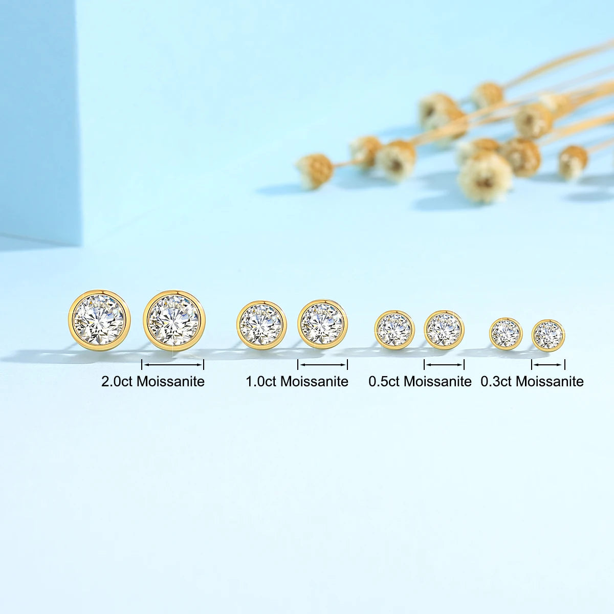 Genuine 18K Gold Moissanite Stud Earrings 2ct Diamond Earrings Classic Trendy for Women Wedding Gifts Fine Jewelry