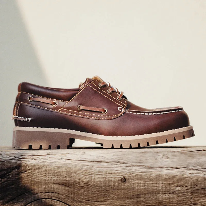 Maden 2023 New Men's Fashion Retro Low-top British Style Work Shoes Casual Leather Breathable Boat Shoes 44 Size