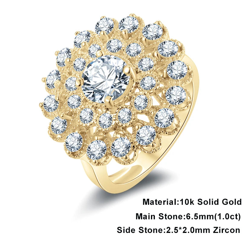 Lnngy 10K Solid Gold Finger Rings Certified Round Cut 6.5mm Moissanite Wedding Ring for Women Pave Mini Zircon Jewelry Gift
