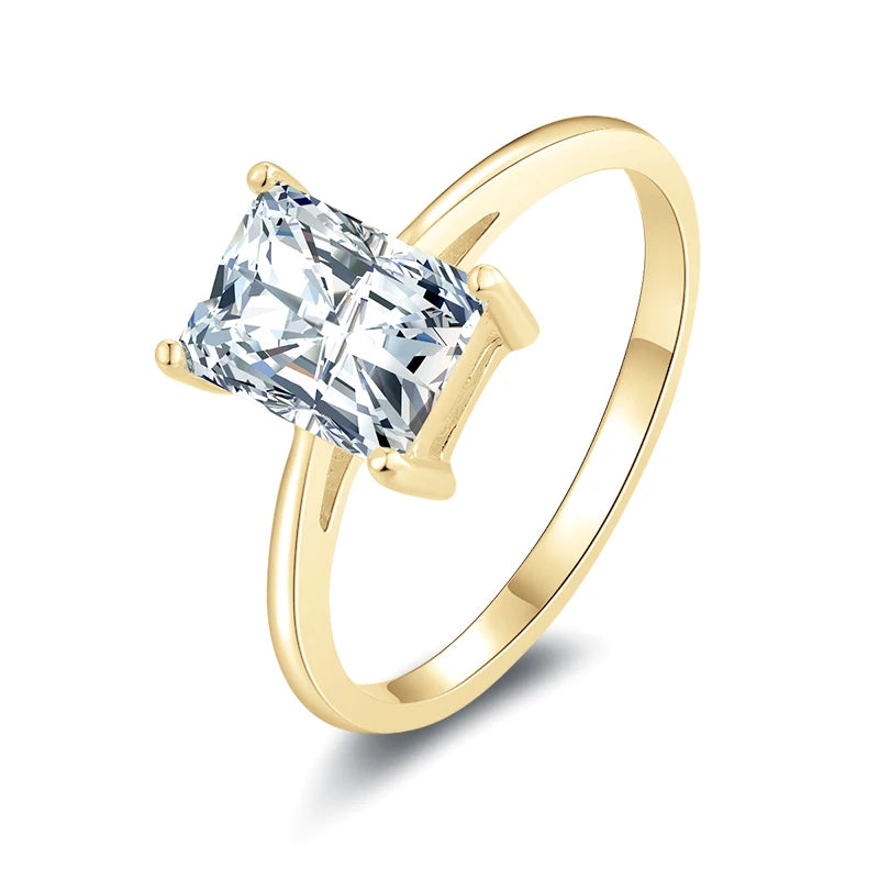 Lnngy Trendy 10K Pure Gold Rings 4 Claws 6*8mm Rectangle Cut Moissanite Solitaire Ring For Women AU417 Simple Wedding Bands
