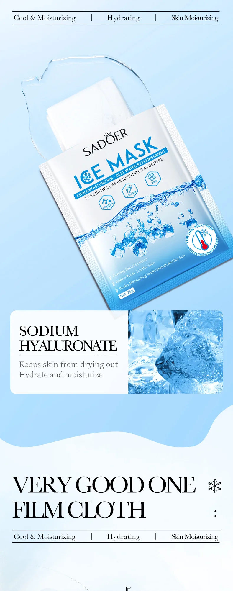 5pcs SADOER Ice Masks for Face Deep Hydrating Moisturizing Brightening Firming Face Mask Sheet Facial Masks Beauty Skin Care