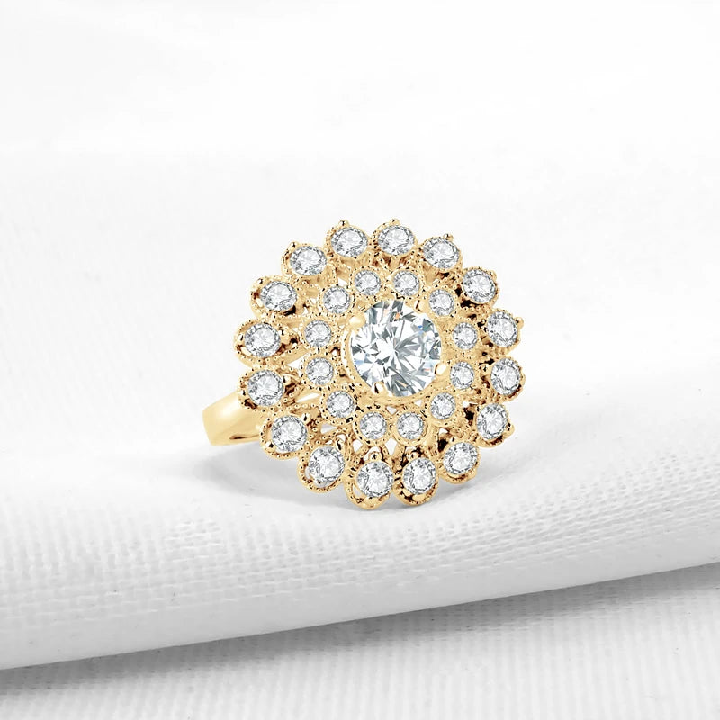 Lnngy 10K Solid Gold Finger Rings Certified Round Cut 6.5mm Moissanite Wedding Ring for Women Pave Mini Zircon Jewelry Gift